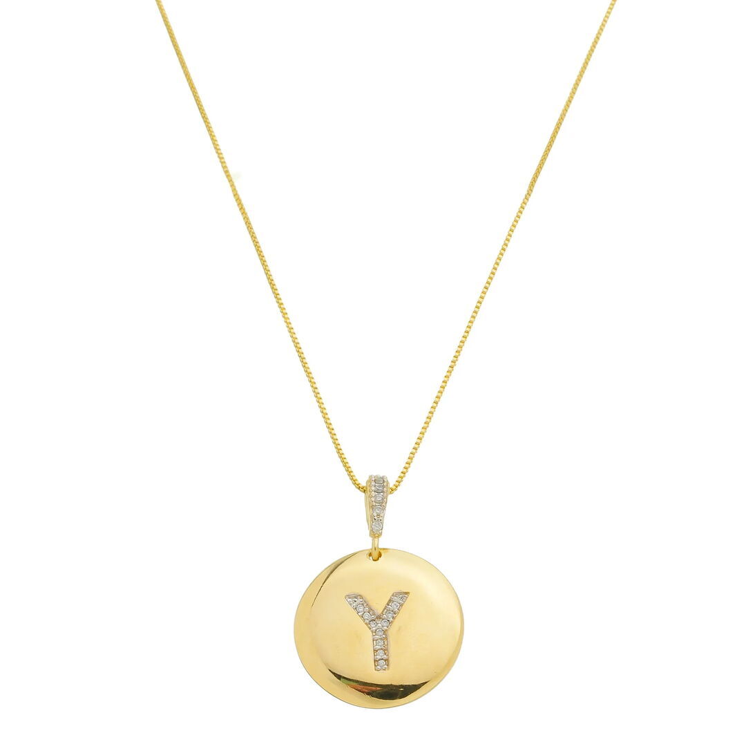 Pingente Letra Y Moeda Tássia Cravejado Cristal Dourado